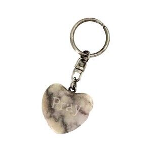 Pray Heart Shaped Keychain, Polished Stone